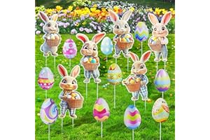 AELOER 16 PCS Easter Bunny Decorations Outdoor, Easter Yard Signs Bunny and Eggs with Stakes for Home Decor, Waterproof Garden Lawn Spring Signs