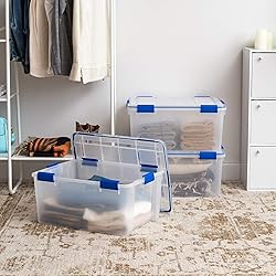 IRIS USA WeatherPro 60 Qt Storage Bins with Lids, 3