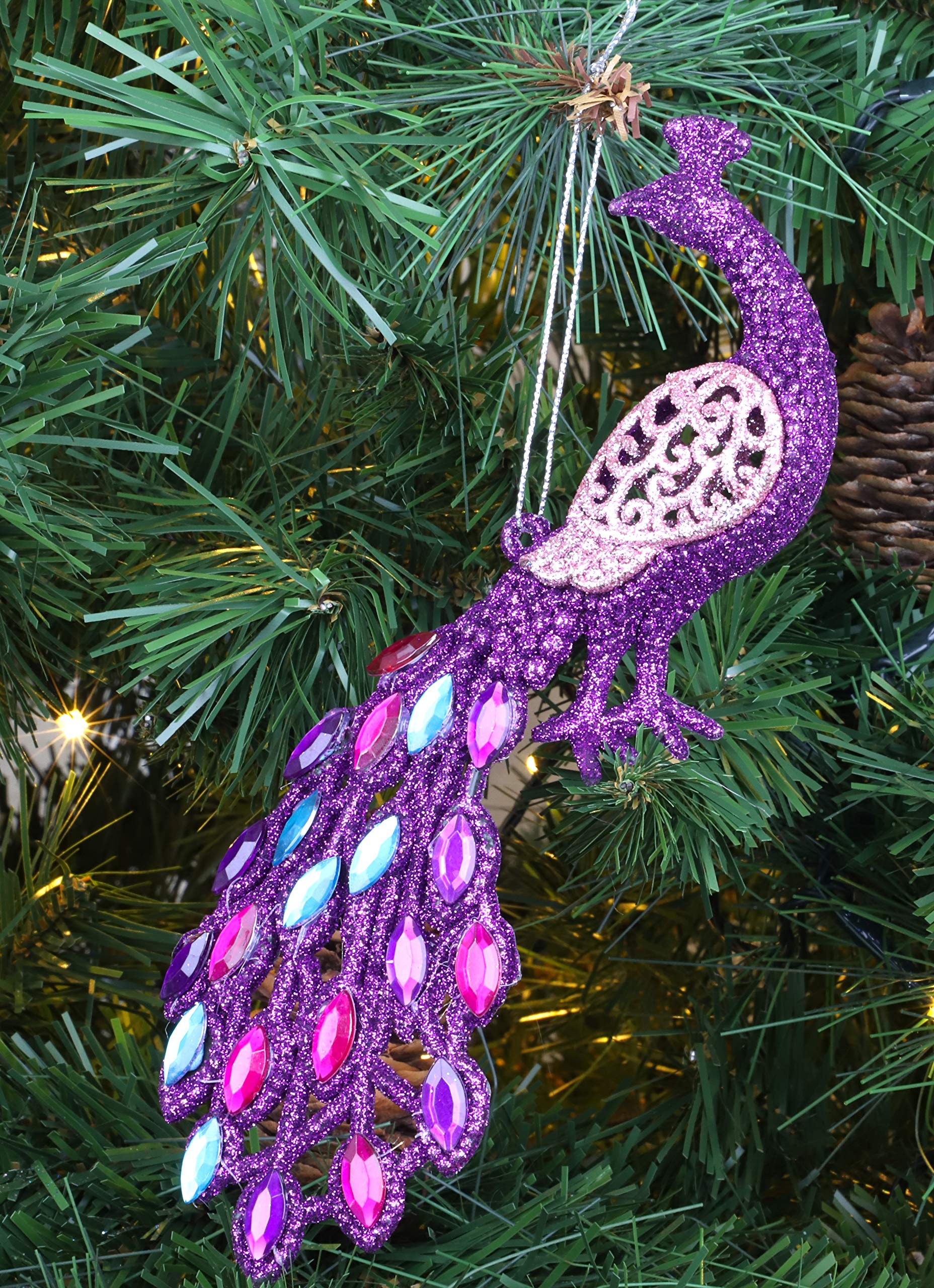 Christmas Concepts® 20cm Peacock Decoration With Jewelled Tail - Luxury Christmas Tree Decorations (Purple Beaded, Pack of 1)