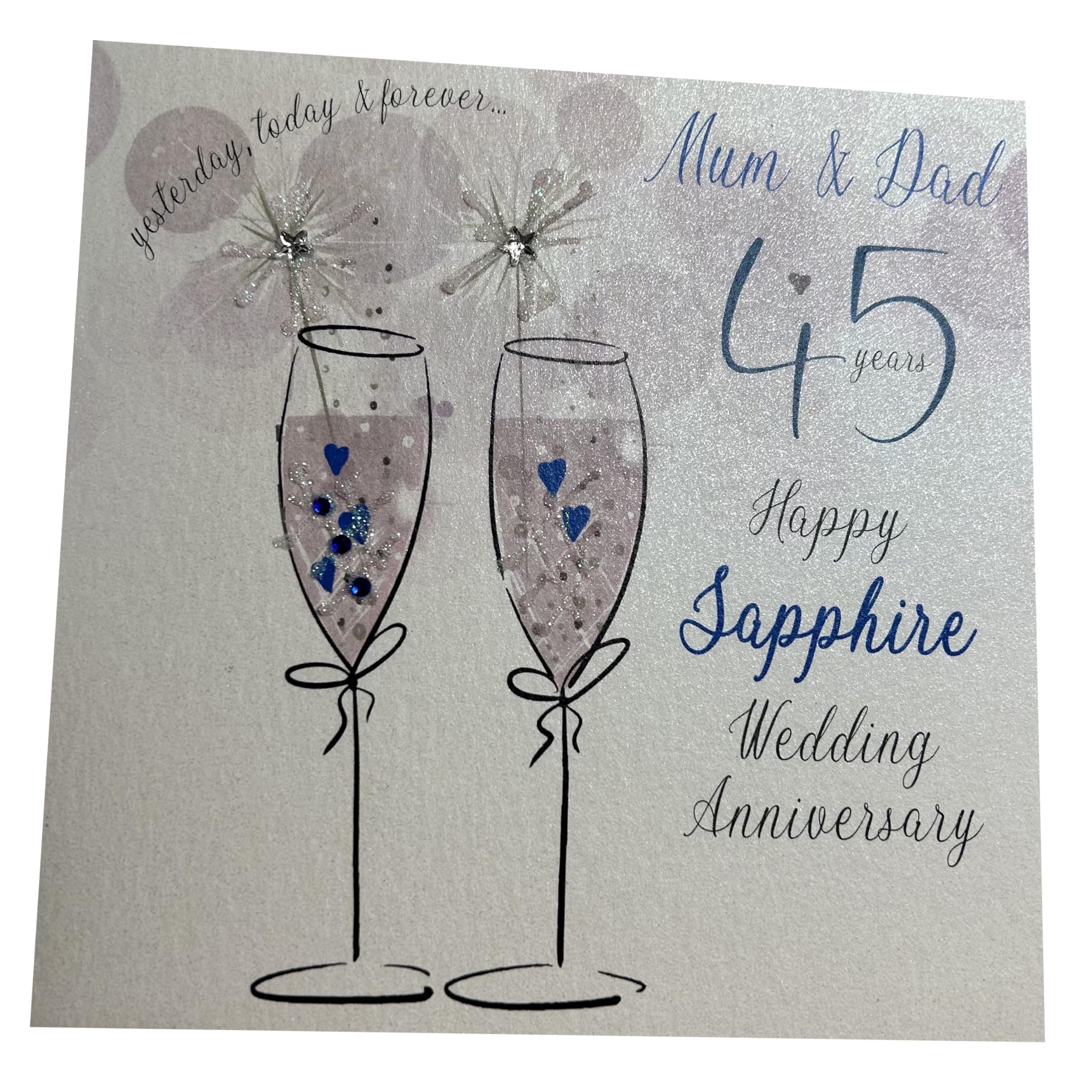 White Cotton Cards Champagne Flutes Mum & Dad On Your Sapphire Anniversary Handmade 45th Anniversary Card, White, P45M