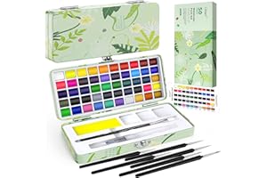 Caliart Watercolor Paint Set, 50 Colors Portable Travel Water Color Palette Kit with Detail Paint Brush, Art Supplies for Painting Coloring, Drawing Gifts for Artists Adults Professional Beginners