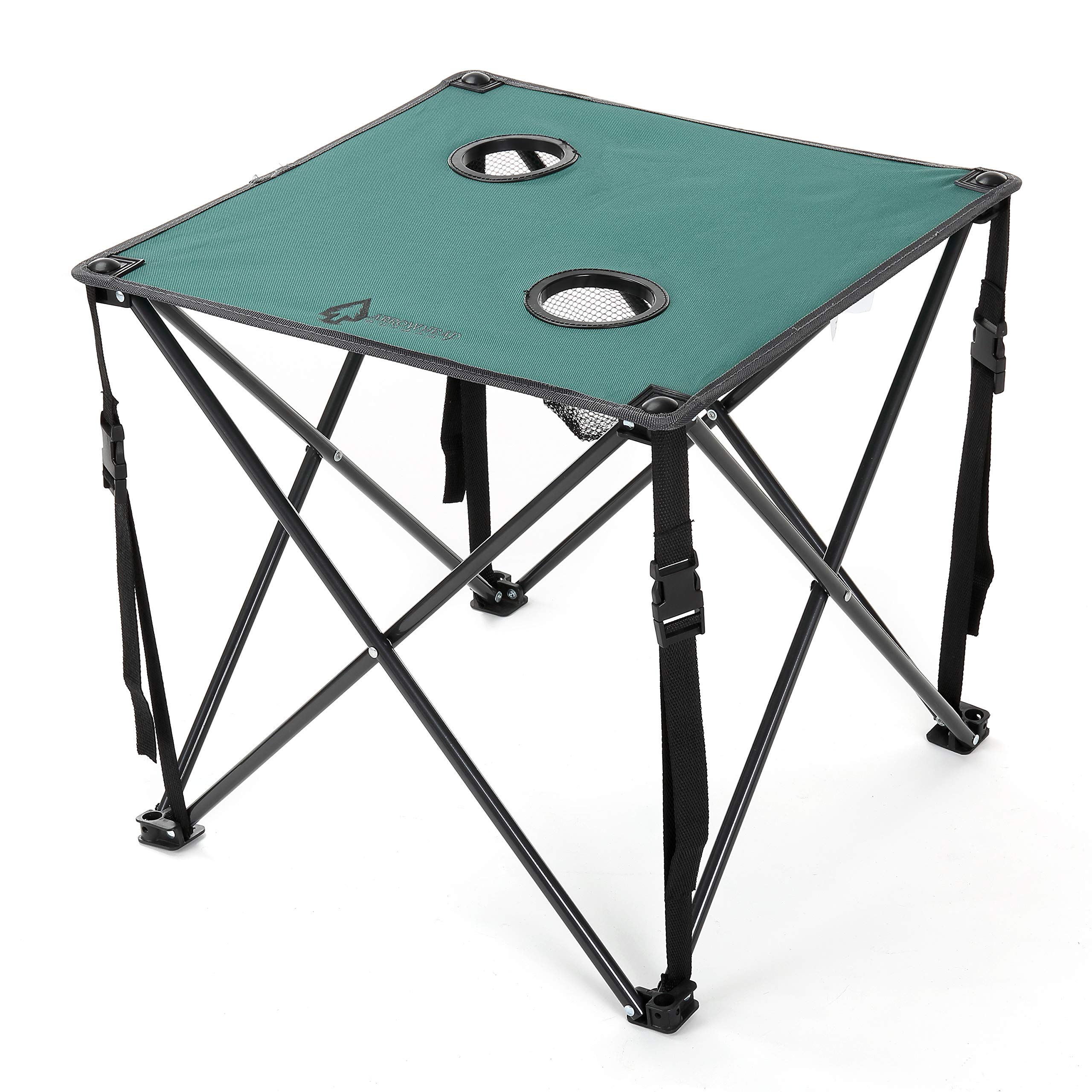 ARROWHEAD OUTDOOR Heavy-Duty Portable Camping Folding Table, 2 Cup Holders, Compact, Square, Carrying Case Included, Steel Frame, High-Grade 600D Canvas, USA-Based Support