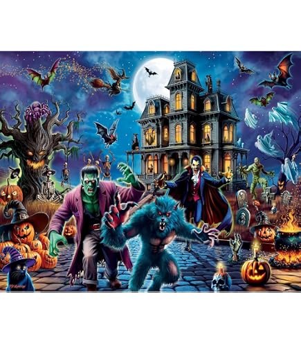 1000 Teile Puzzle Für Erwachsene – Halloween Motiv, Fertig 70x50 Cm, Mit Buchstaben-Hilfe Auf Der Rückseite