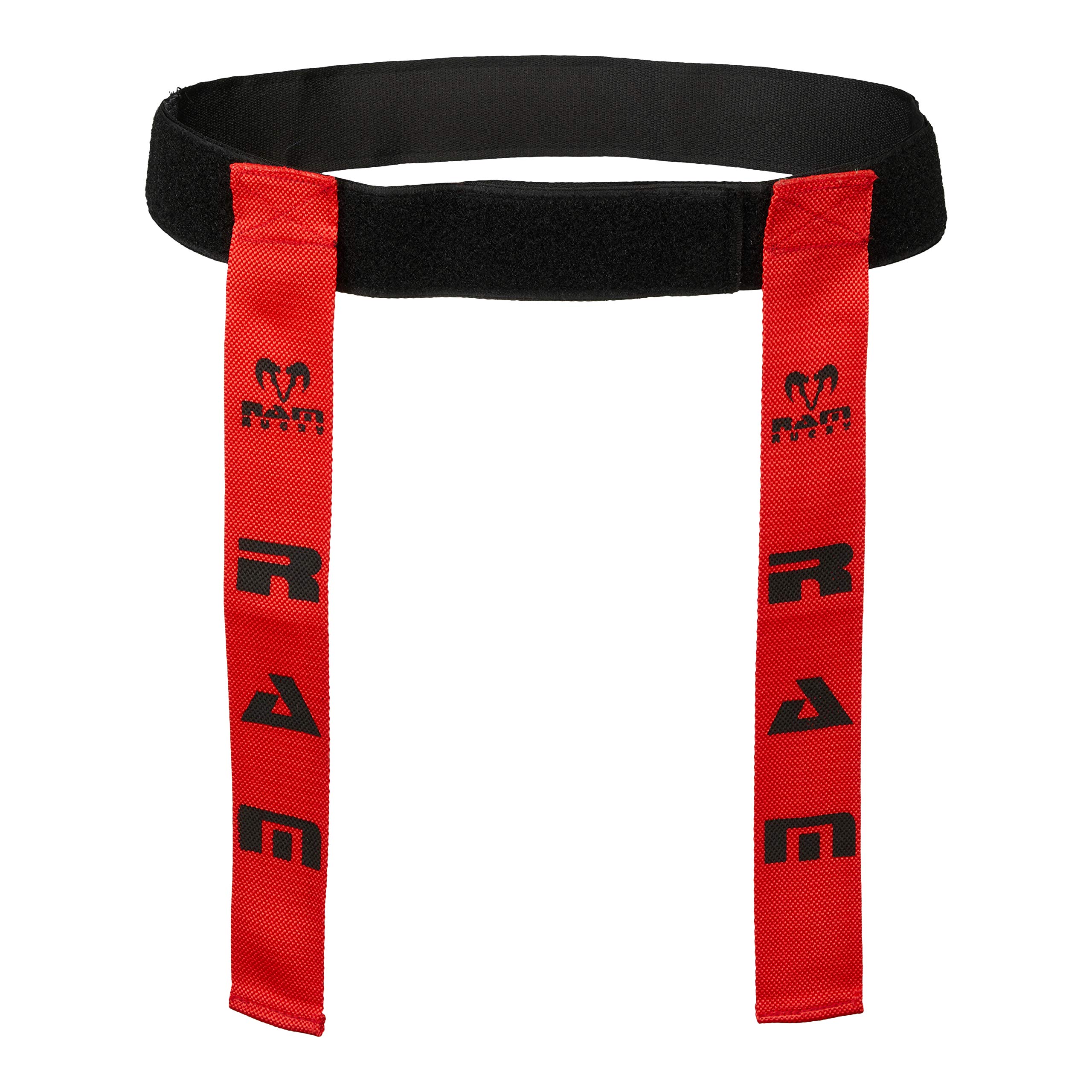 Ram Rugby Tag Belt Set - 20 Woven Webbing Tags & 10 Small Adjustable Belts, Durable Carry Bag, 16" x 2" Tags, Fits 22" to 37" Waist, Available in Green, Blue, Red, Yellow - Perfect for Training