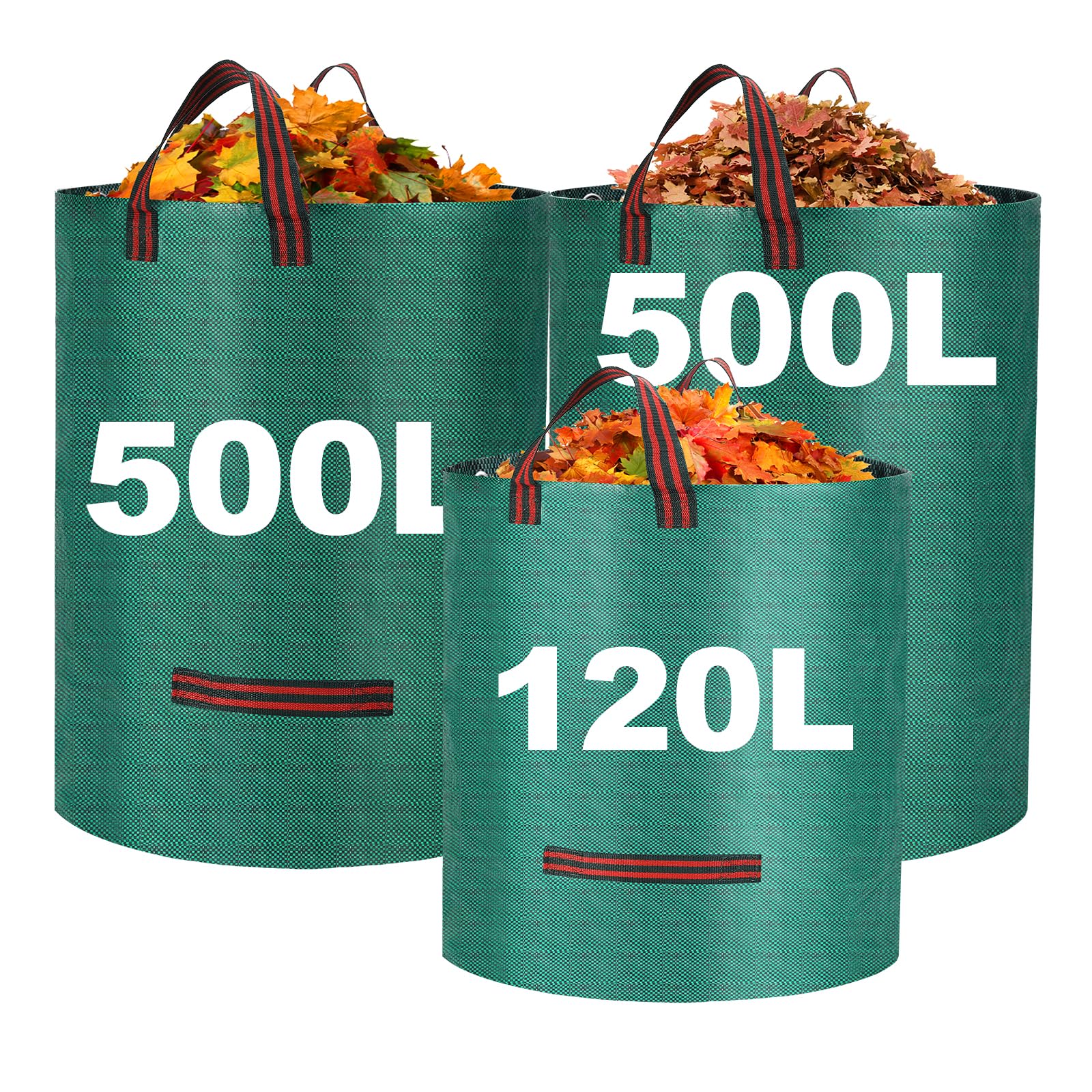 Heavy Duty Garden Waste Bags with Handles, Large Yard Bags Reusable Waterproof Garden Sack for Yards Waste, Plant waste grass and Leaves (500L*2+120L)