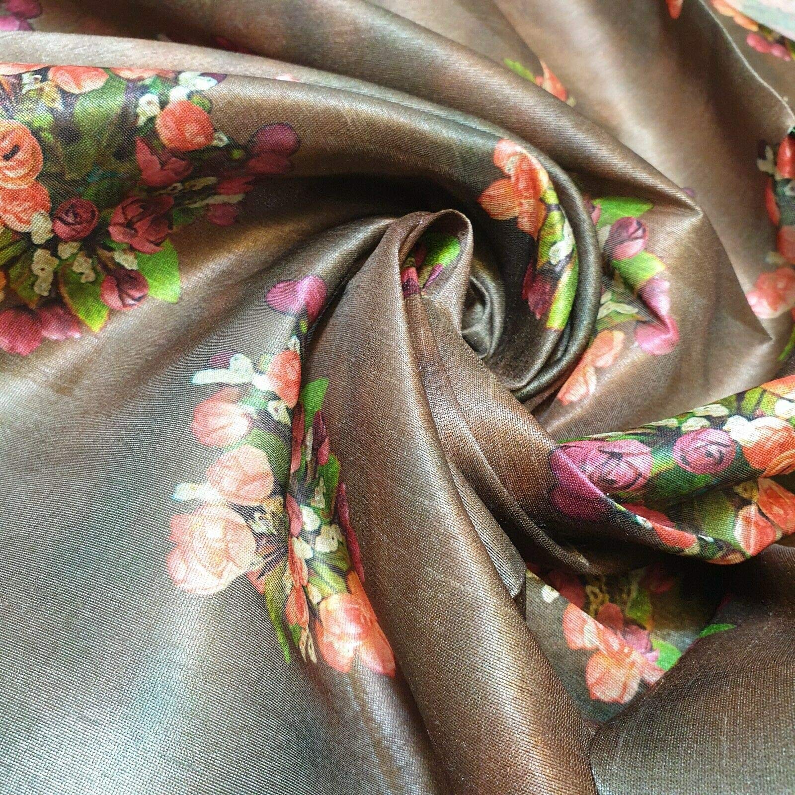 Premium Floral Printed Faux Raw Silk 100% Polyester Upholstery Fabric Bridal Fabric, Dressmaking, Wedding, Prom Craft Fabric 44" - 112 cm Wide Sold As 1 Meter Pre - Cut Lengths (Design 6) — image 1