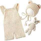 Vemonllas Newborn Photography Props Boys Girls Outfits Baby Photo Props Knit Bear Hat Romper Photoshoot Costume Set