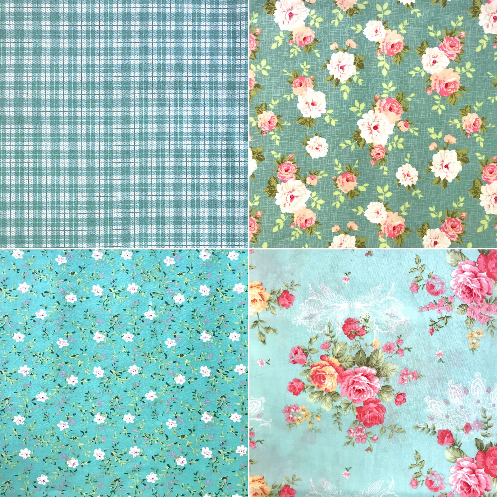 8Pcs 18x22 inch Cotton Fabric Green Floral Rose Fat Quarters Fabric Pre-Cut Quilt Squares for Patchwork Quilting and DIY Sewing Projects