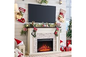 Aitjunz 45" Flip Top Electric Fireplace with Mantel, Electric Fireplace Heater, TV Stand with Freestanding Electric Fireplaces, Remote Control, Adjustable Flame Level for Living Room (White)