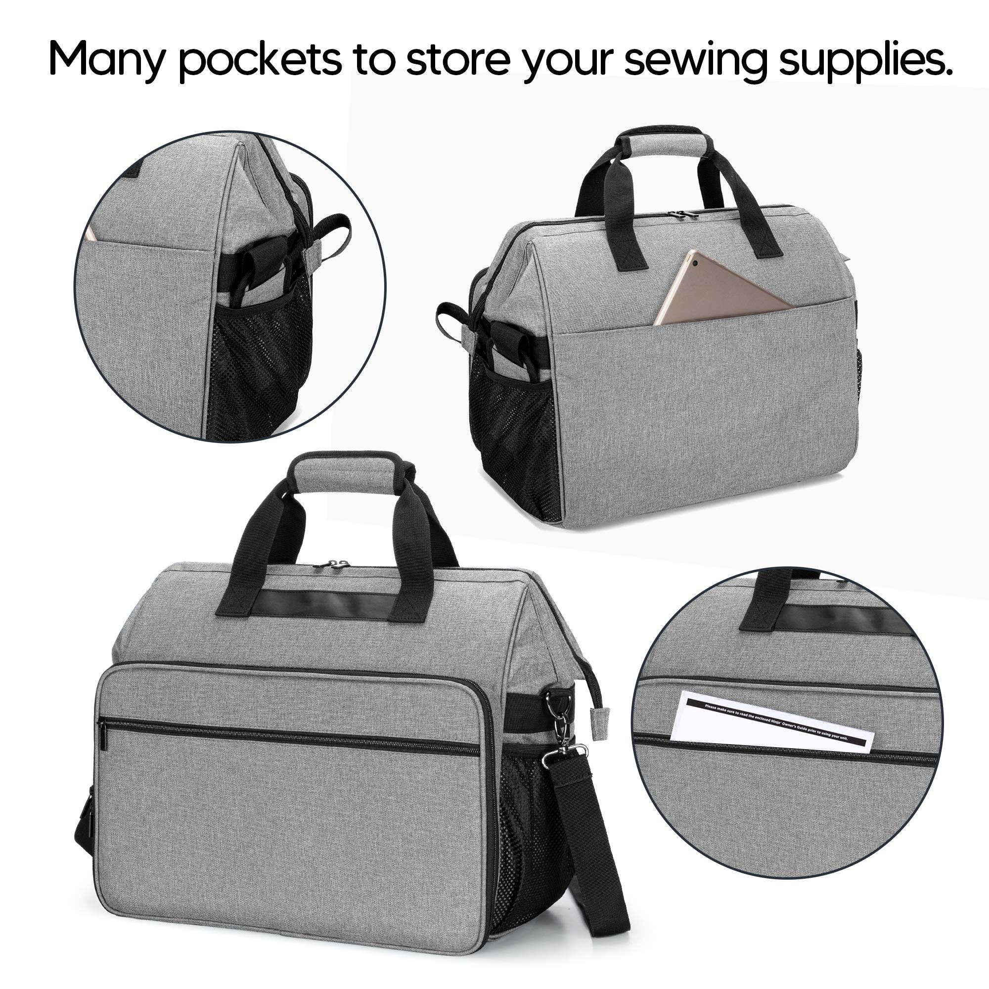 Sewing Machine Tote with Top Wide Opening, Universal Carrying Bag Compatible with Most Standard Singer, Brother, Janome Machine and Accessories
