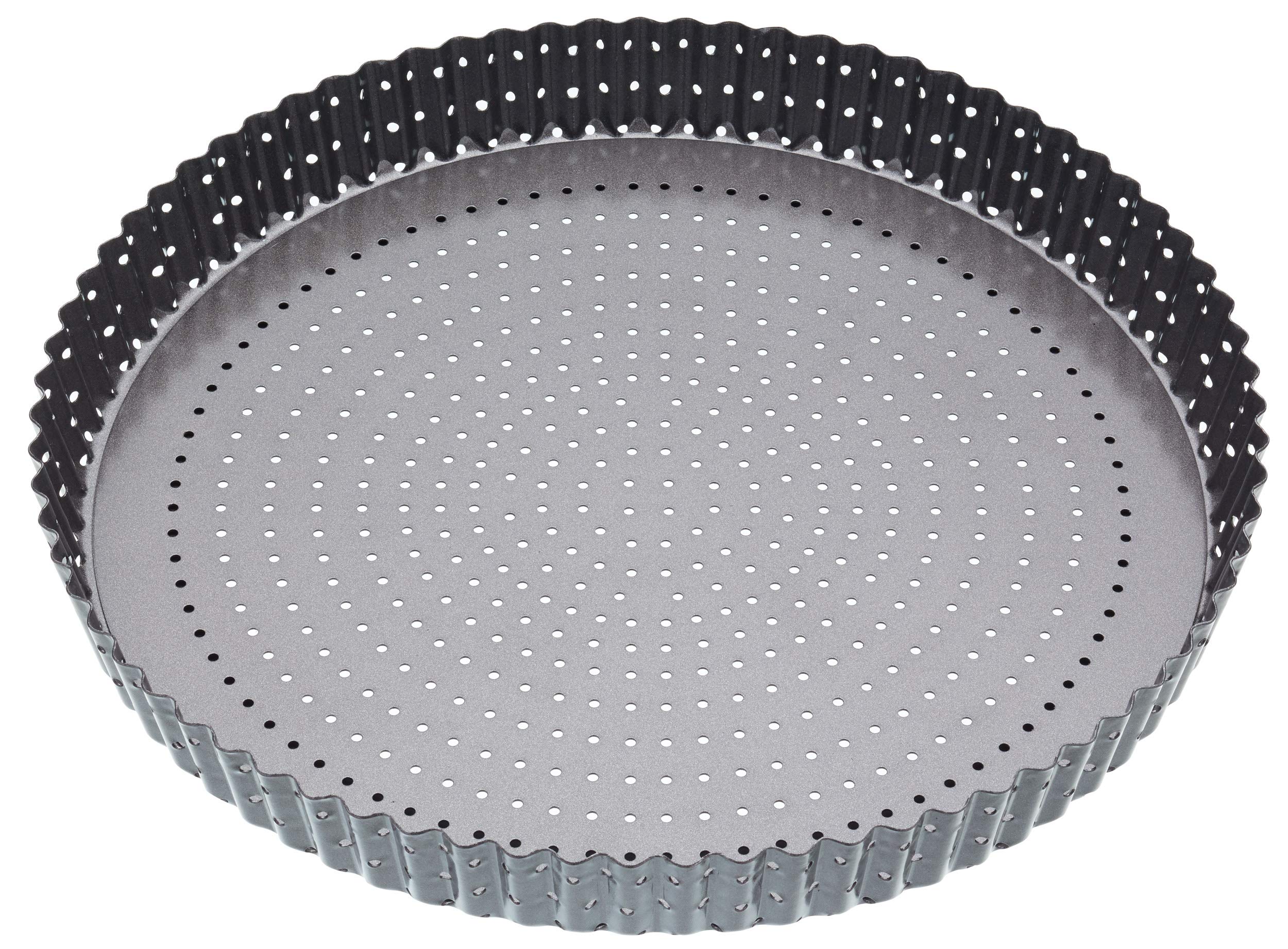 MasterClass Crusty Bake 30 cm Quiche Tin with PTFE, PFOA and BPA Free Non Stick, Robust 1 mm Carbon Steel, Loose Bottom, Fluted, Perforated, Grey