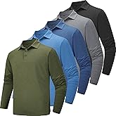 TVKSOM 5 Pack Polo Shirts for Men Long Sleeve Quick Dry Mens Polo Shirts Golf T Shirt Moisture Wicking Casual Workout