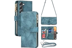 ELTEKER Phone Case Compatible with Samsung Galaxy S23,Wallet Case with Crossbody Strap Lanyard Card Holder Pocket,Premium Lea