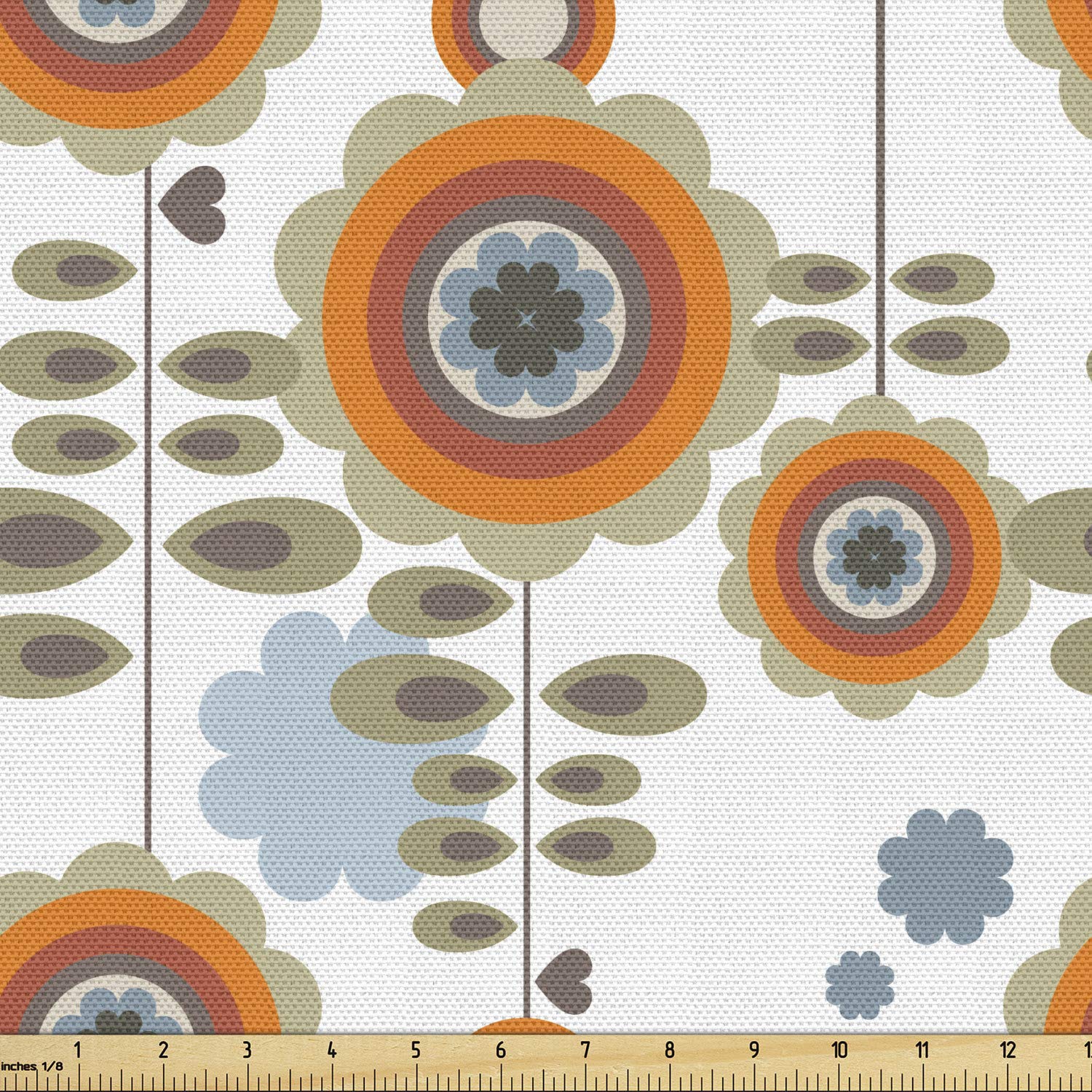 Ambesonne Flower Fabric by The Yard, Retro Style