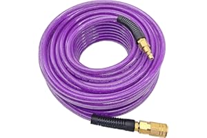 SYXQT Polyurethane(PU) 1/4-Inch x 50FT Reinforced, Air Hose with 1/4” Swivel Industrial Quick Coupler and Plug, Bend Restrictor,Purple