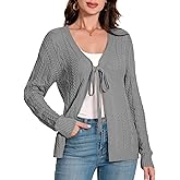 Women's Long Sleeve Cardigan Sweaters Tie Front Chunky Rib Knit Shrug Cardigan Bow V Neck Trendy Fall Coats Outerwear