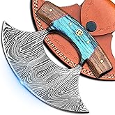 Custom Handmade Damascus Steel Ulu Knife - Alaskan Damascus Ulu Knife With Sheath - Multi-Purpose Damascus Alaska Knives For Skinning, Chopping,Rocking, Mincing, Slicing Meat & Herb (Black), 6