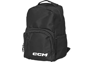 CCM Hockey Team Backpack,Large Storage Pockets With Laptop Sleeve, Adjustable Shoulder Straps, Black, Black, 18"H x 12"W x 7.