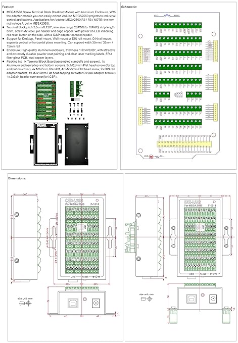 Mega2560 Screw Terminal Block Breakout Module With Aluminum Housing For Arduino Mega 2560 R3 Amazon De Business Industry Science