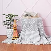 Throw Blanket for Couch - Pure Cotton Diamond Pattern Throws Soft and Warm Cozy Blankets for Sofa - Gray - 50x60 Inches