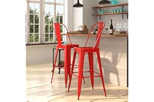 Merrick Lane Dothan Series Bar Height Stool - Red Finish - Metal Frame with Cross Bracing - Convenient Removable Back - Integrated Footrest