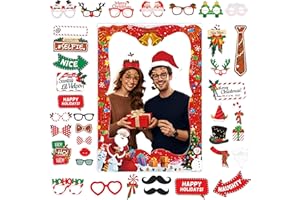 YoneJave Christmas Party Photo Booth Props Frame, 48 Pcs Christmas Photo Booth Props with Sticks, Christmas Funny Selfie Prop
