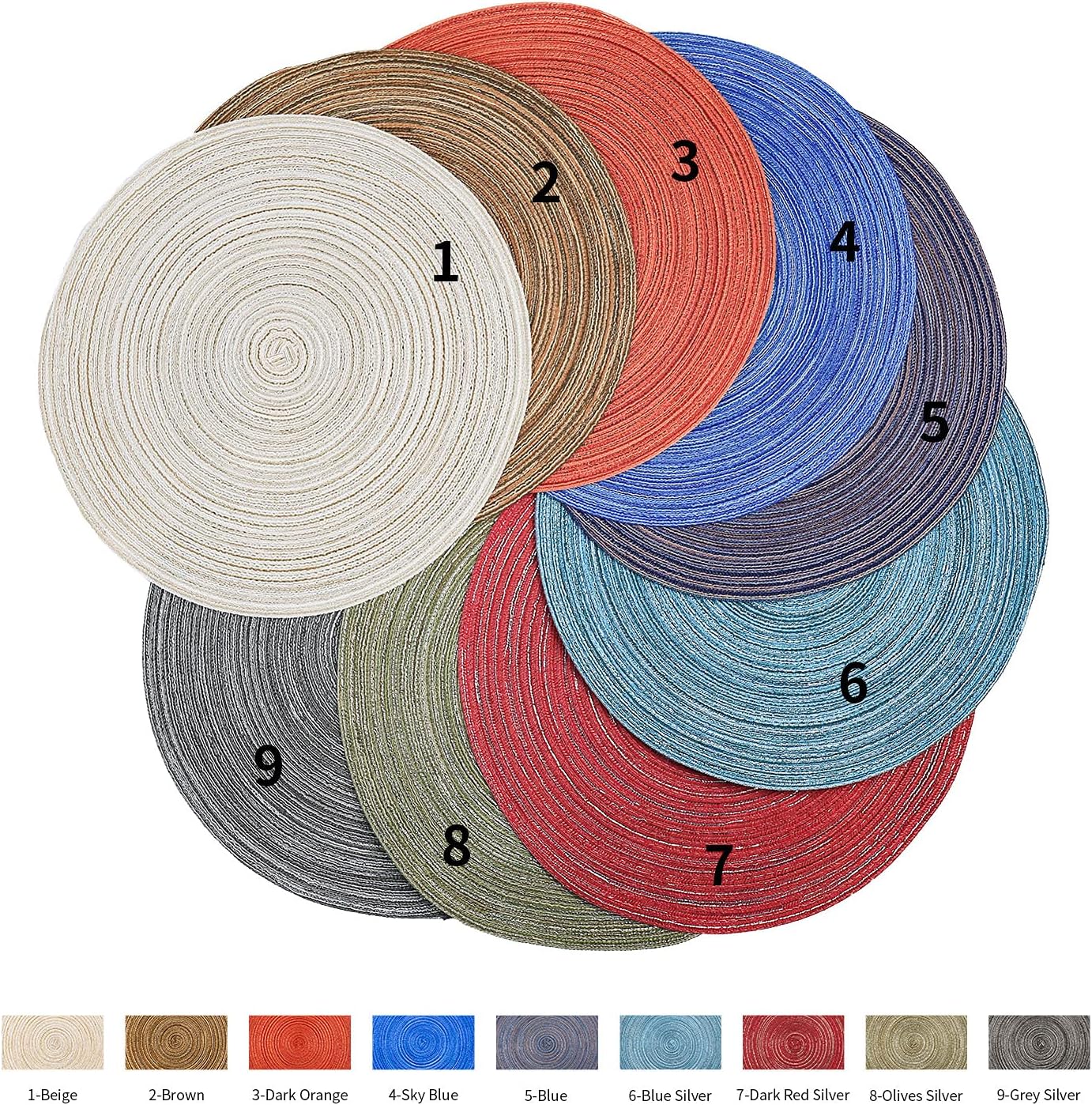 AHHFSMEI Round Placemats Set of 6 Round Braided Place mats 15 Inch Table Mats for Dining Tables Washable Heat Resistant Place mats for Party BBQ Christmas and Everyday Use (Blue Silver): Kitchen & Dining