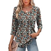 Romanstii Shirts for Women 2026 Spring 3/4 Length Sleeve Womens Tops Dressy Casual Pleated Blouses V Neck Tee Shirts S-3XL