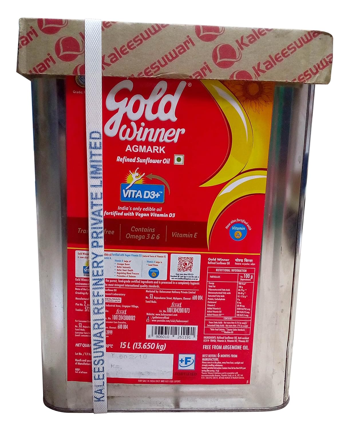 Gold Winner Refined Cooking Oil Sunflower, 15L Tin Amazon.in