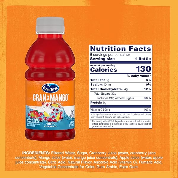 OCEAN SPRAY CRAN-MANGO JUICE DRINK, 10 OUNCE BOTTLE (PACK OF 6)