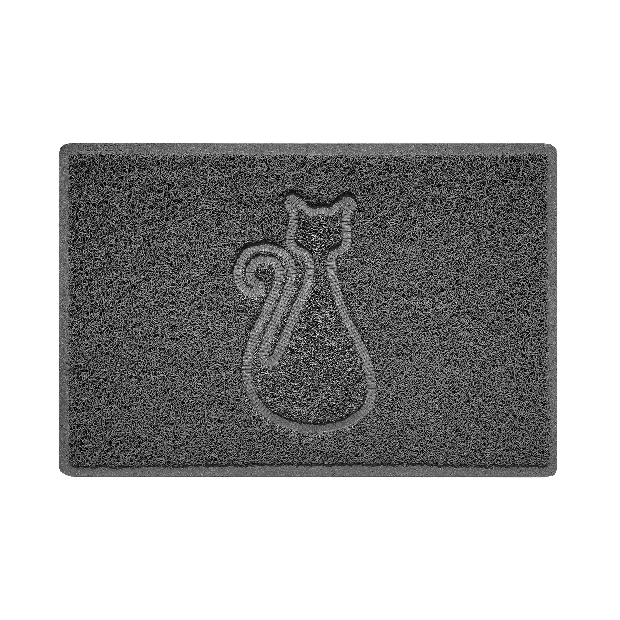 Nicoman Cat Embossed Shape Door Mat Dirt Trapper PVC Spaghetti Mat Washable Quick Drying Barrier Doormat-Dark Grey (Drainage Open-Back)-Small (60x40cm)