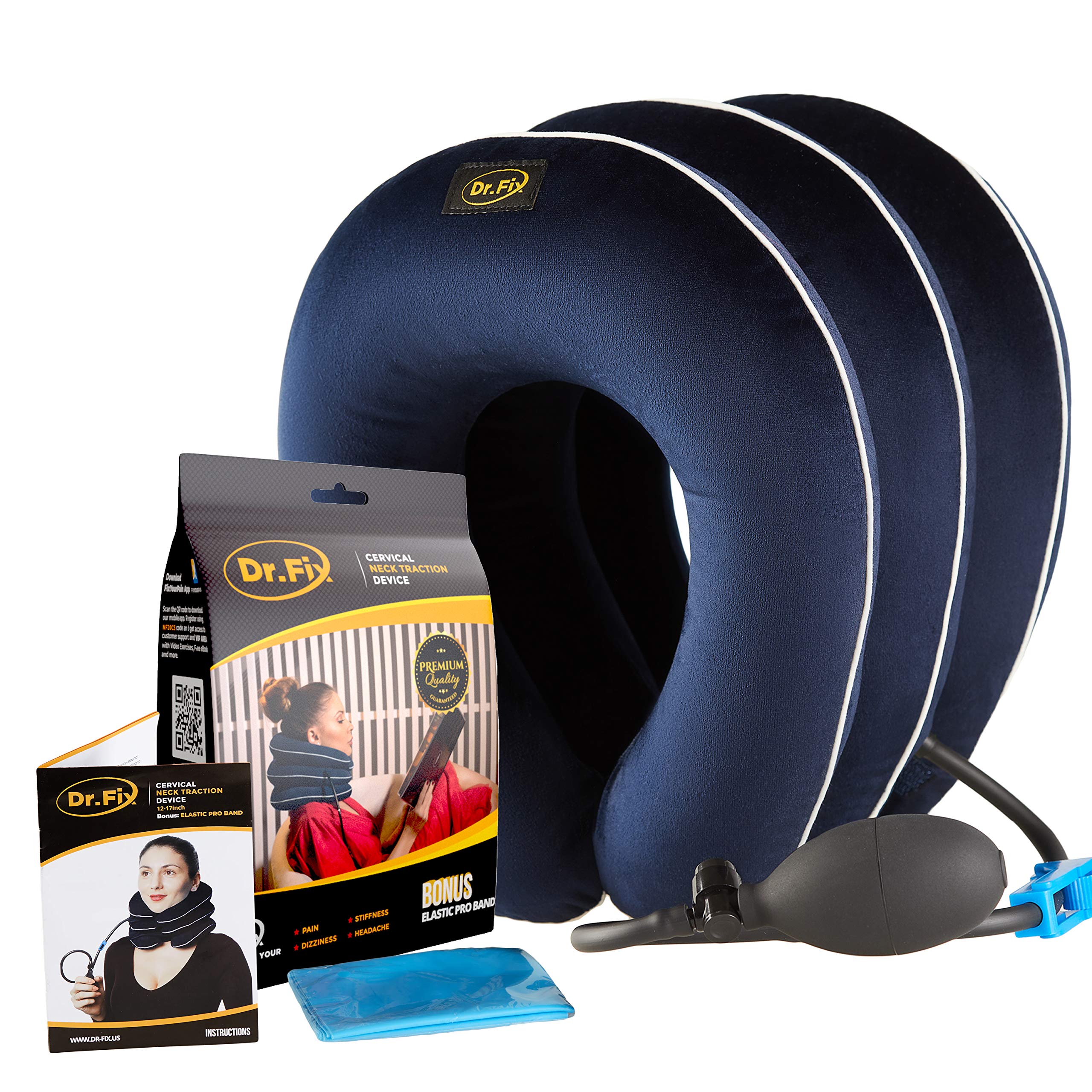 Photo 1 of Dr Fix Cervical Neck Traction Device for Instant Neck Pain Relief at Home | Elastic Band (Dark Blue, 12-17)