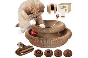 LITTLEMITTS Magic Organ Cat Scratcher Board Toy with Bell Ball and Catnip - Longer, Stretchier Accordion Cardboard Scratching Pad with 4 Strong Magnets - Interactive Fun and Enrichment for Indoor Cats