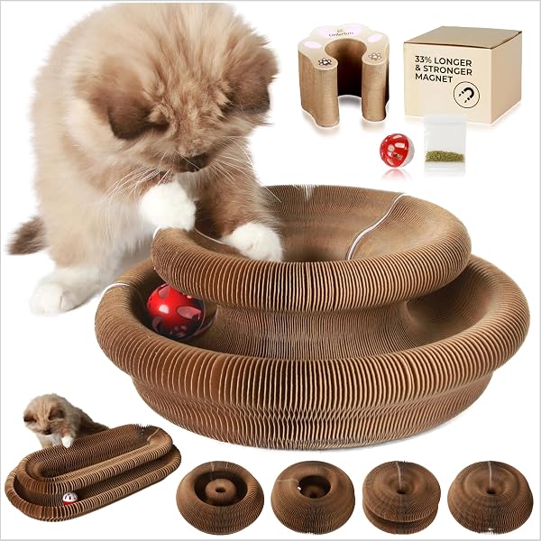 ACCORDION CAT TOY SCRATCHER – CAT TOYS FOR INDOOR CATS – EXPANDABLE CAT CARDBOARD SCRATCHER, MAGNETIC REVERSIBLE INTERACTIVE CAT TOY | LITTLEMITTS