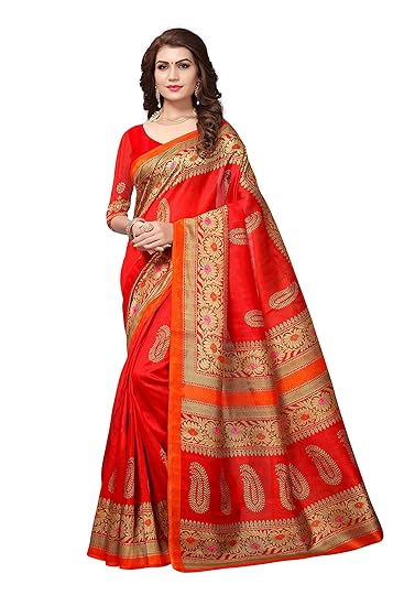 Art D�cor Women's Bhagalpuri Cotton Red Color Saree With Blouse