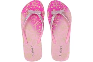 Ataiwee Girls Flip Flop Sandals - Little/Big Kids Easy-On Slide Thong, Animal Fruit Print Summer Beach Water Shoes.
