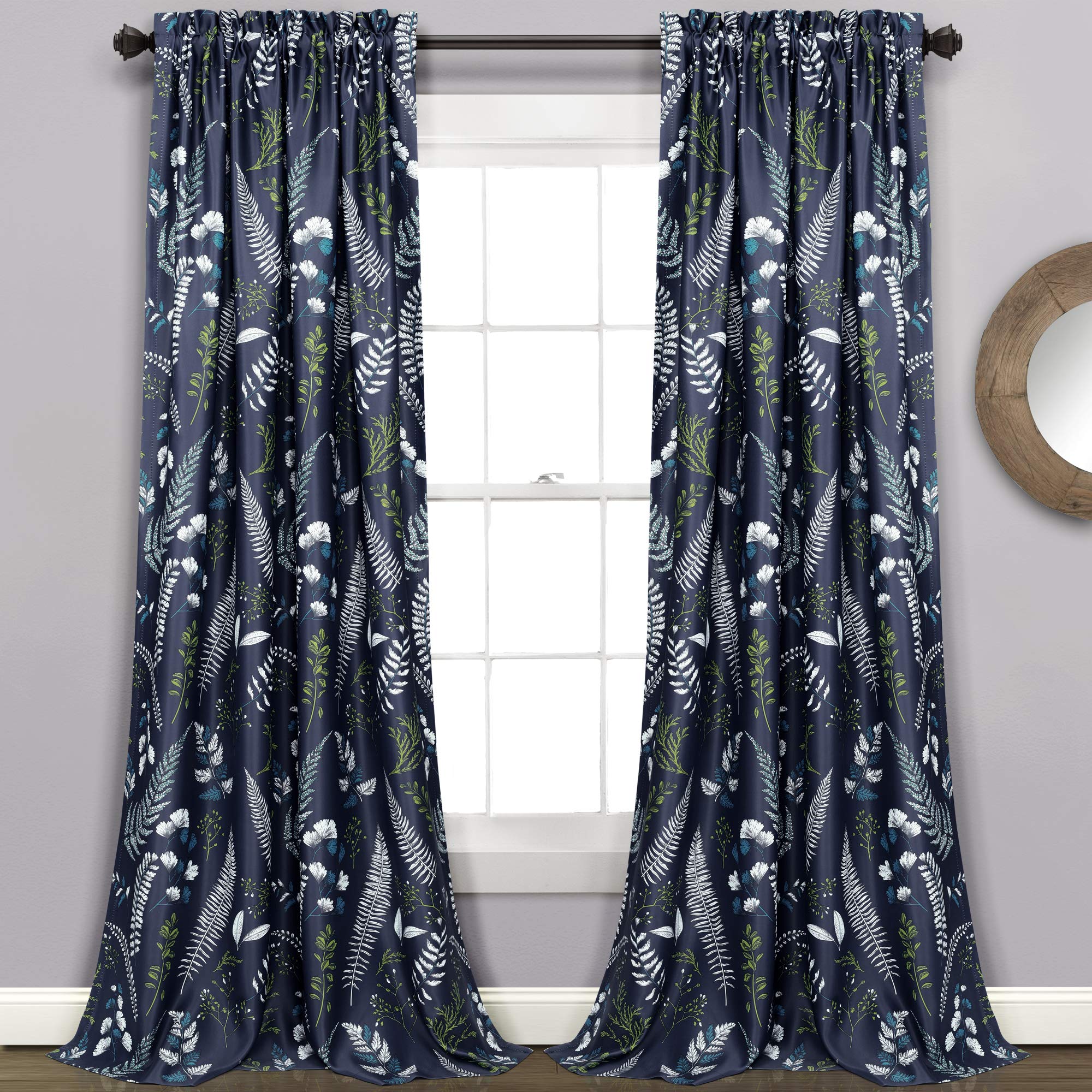 Lush Decor Navy-and-Green Devonia Room-Darkening Window Curtain Set (84" x 52"), 84 in x 52 in, Navy & Green