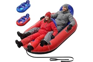 QPAU 2-Person Inflatable Snow Tube with Dual Backrests & Tow Rope, Heavy Duty Canvas-Covered Blow Up Snow Sled with Handles, Fast Inflation Air Valves, Premium Snow Tubes for Kids & Adults