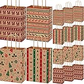 Gersoniel 48 Pieces Kraft Christmas Gift Bags Bulk Xmas Treat Candy Goodie Bags with Handle for Christmas Party Favors Gift Wrapping