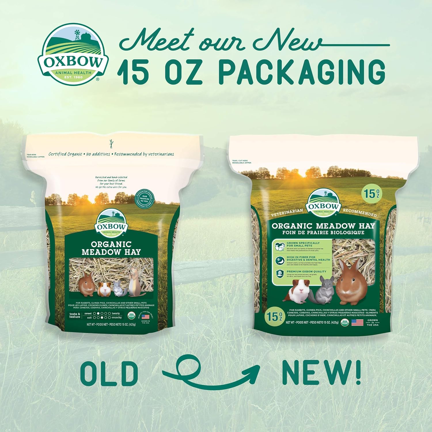 Oxbow Animal Health Meadow Hay - All Natural Hay for Rabbits, Guinea Pigs, Chinchillas, Hamsters & Gerbils - 15 oz.: Pet Supplies