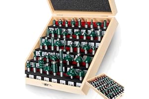 LEATBUY Router Bit Set 43 PCS 1/2 Inch Shank Round Bearing Carbide Tipped Edge Wood Cutting Router Bits Sets Door Cabinet Dra