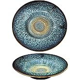 jinsongdafa Soup Bowls, soup plate, 3.5 Oz Pasta Bowl Set of 2, Shallow Bowl Plates, Porcelain Rimmed Bowls with Rim, best gift Black glaze color change 7 inch