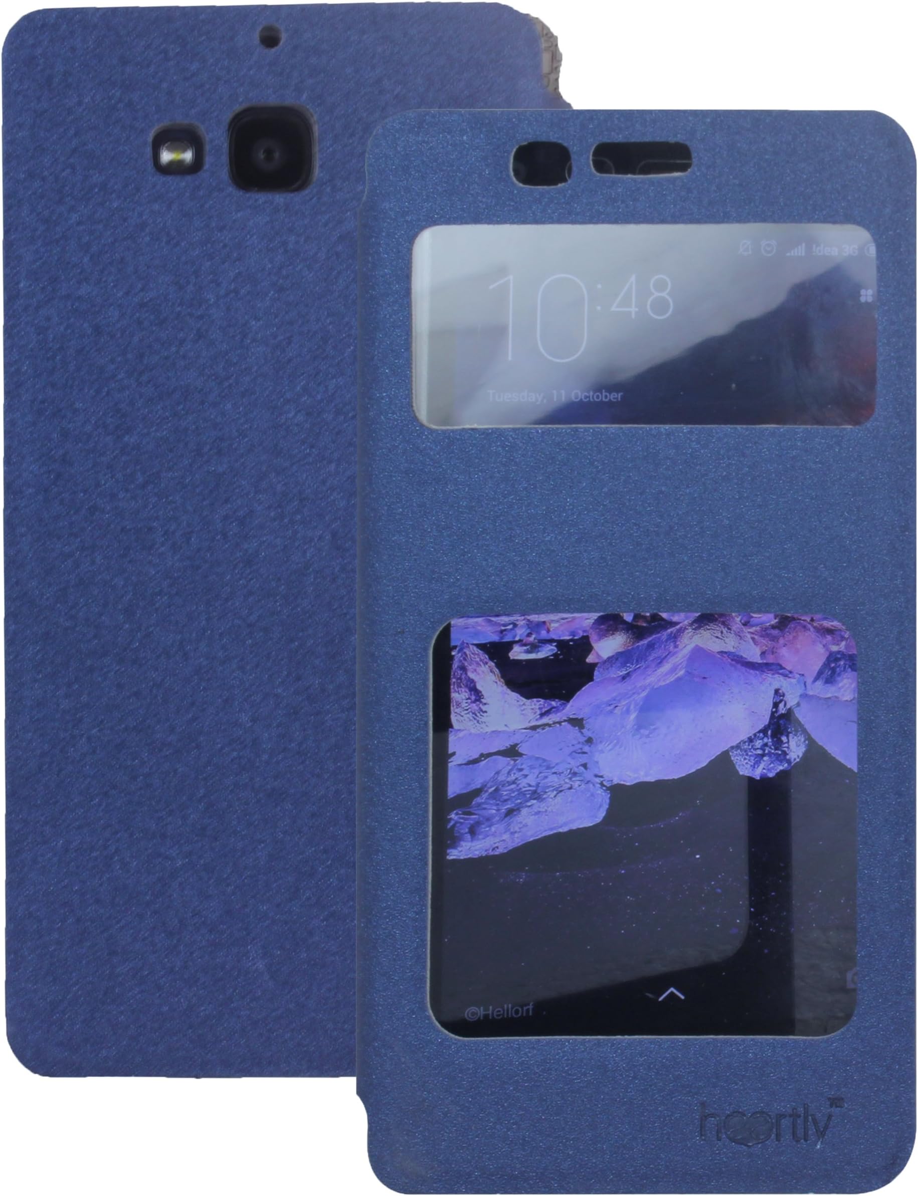 Heartly GoldSand Sparkle Luxury PU Leather Window Flip Stand Back Case Cover for Xiaomi Redmi 2 / Redmi 2 Prime Dual Sim - Power Blue