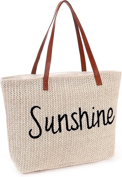 straw tote with zipper
