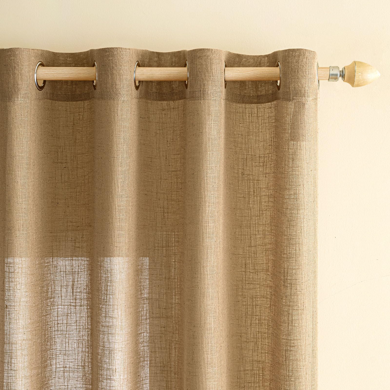 EMEMA Transparent Linen Curtains with Eyelets Translucent Curtain Modern Sailing Curtains for Balcony Doors Suitable for Living Room Bedroom 2 Panels 140 x 137 cm Brown