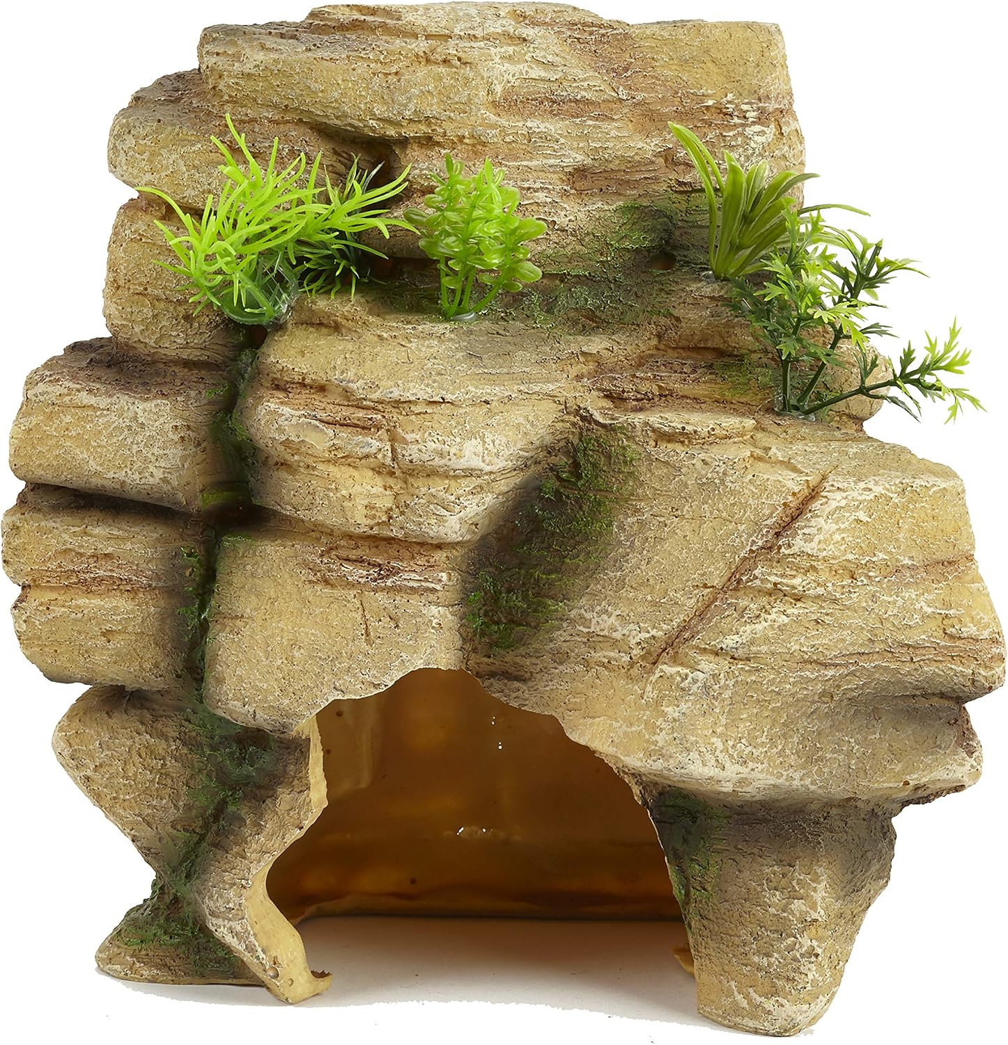 Pet Ting Rock With Plants Large Ornament Lizards Cave Hide Out House Climb 21cm, Multicolor