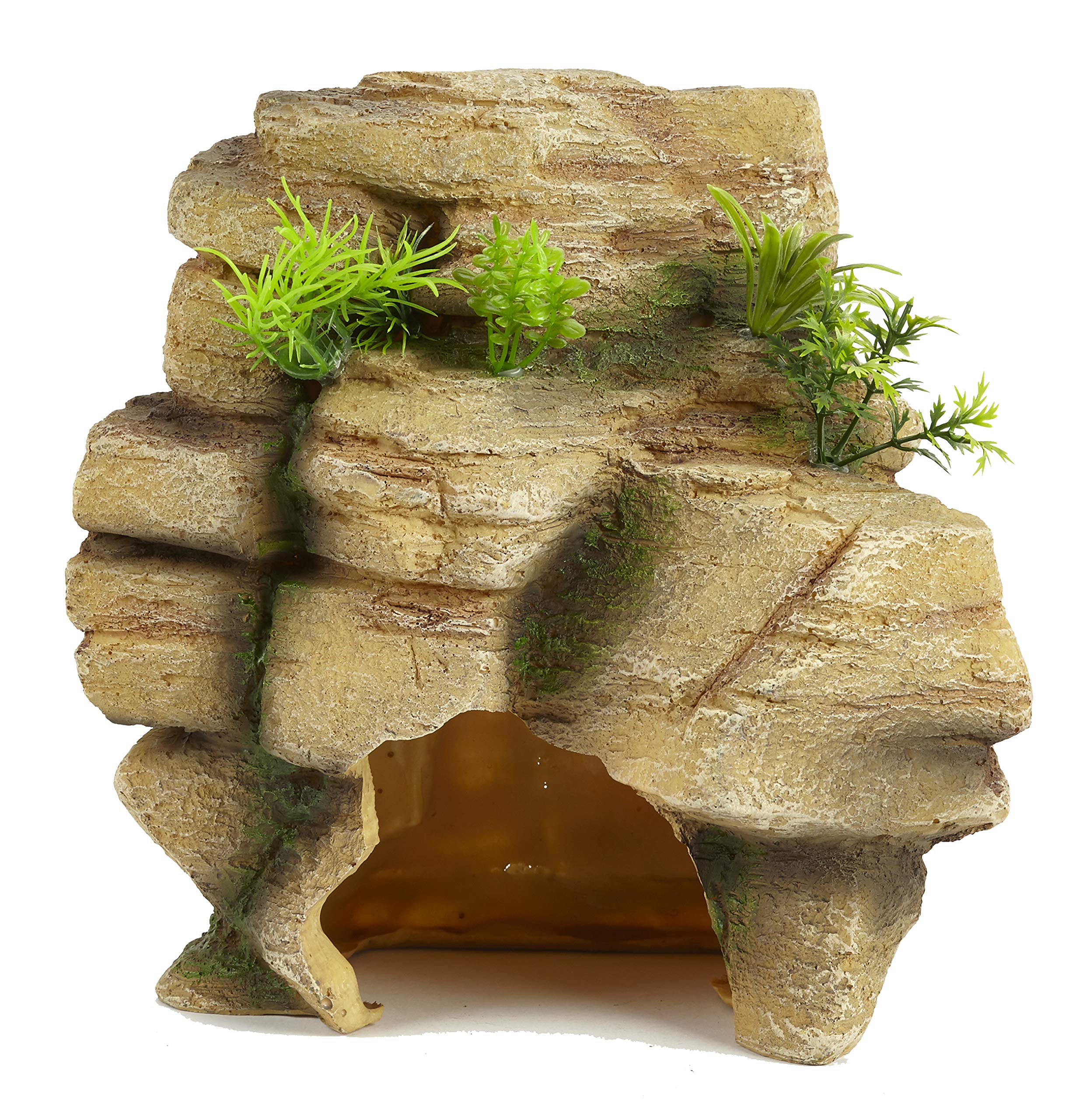 Pet Ting Rock With Plants Large Ornament Lizards Cave Hide Out House Climb 21cm