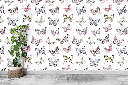 Peel and Stick Removable Wallpaper - Multi-Color Butterfly Watercolor