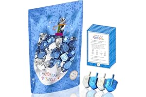 The Dreidel Company 10-Pack Hanukkah Plastic Silver & Blue Metallic Dreidels with English Translation, Spinning Tops Includes Dreidel Game Instruction Card