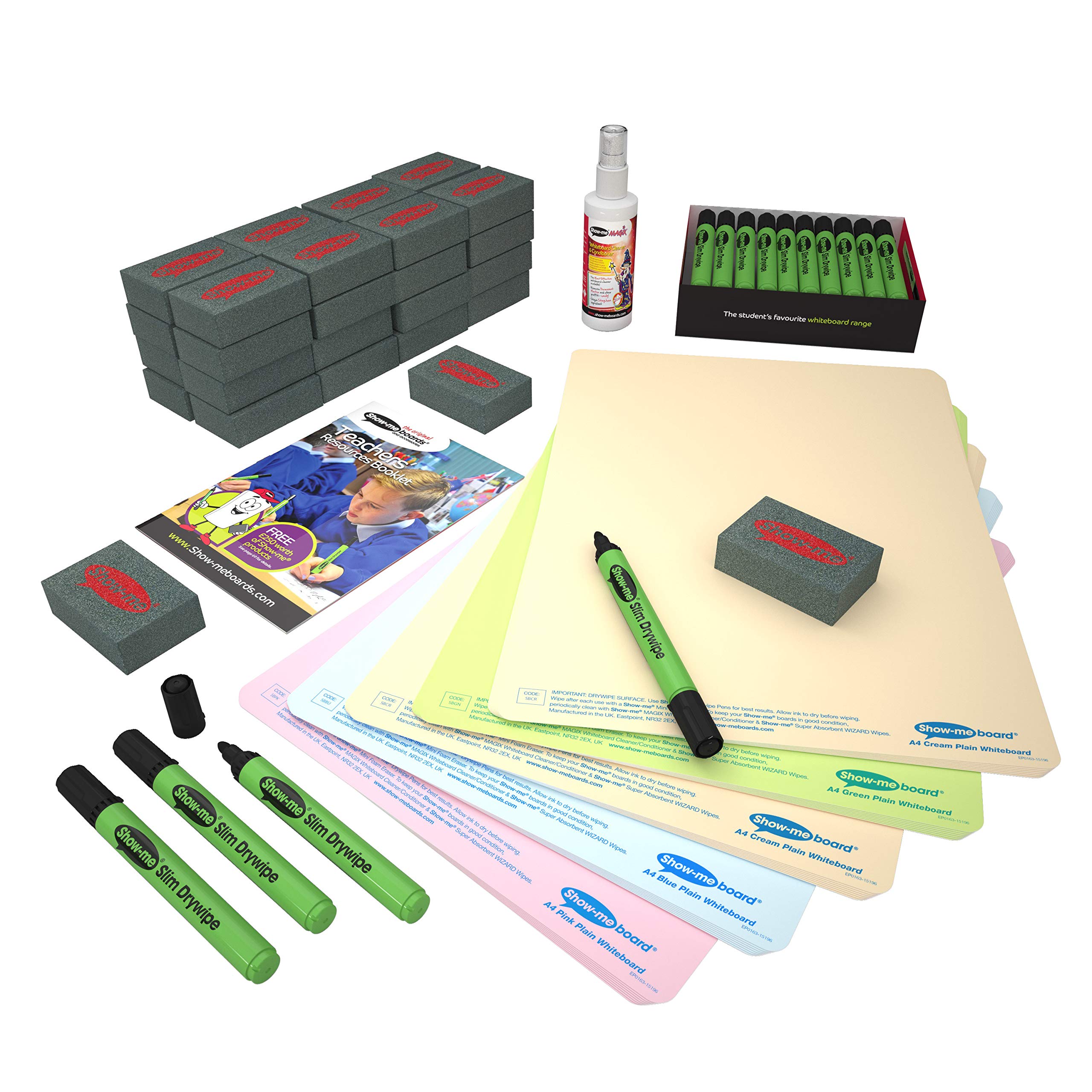 Show-me CTINTP Assorted Plain Tinted Whiteboards, Class Kit (Pack of 35)